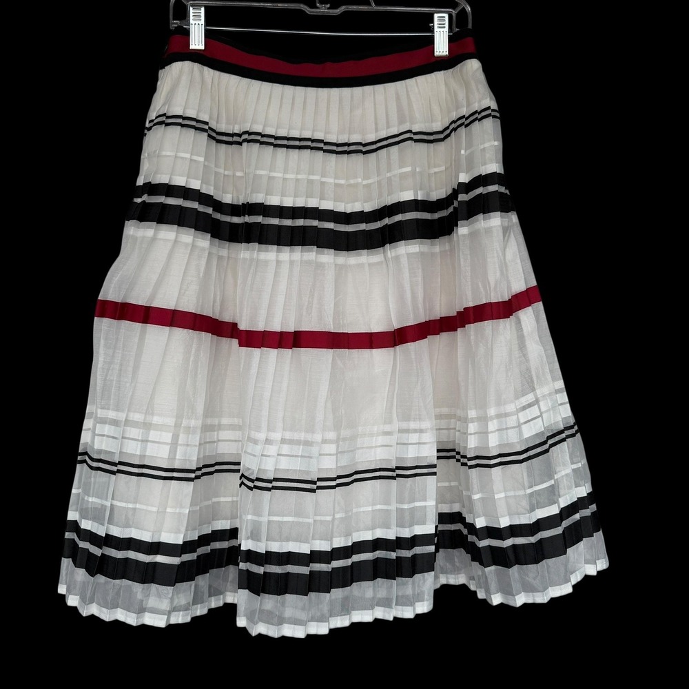 DE Collection Skirt Womens Medium White Black Red Pleated Stripe Midi Lined